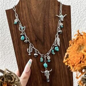 Layered Western Necklaces Talia Turquoise Layered Necklace Boho Cowboy Charms